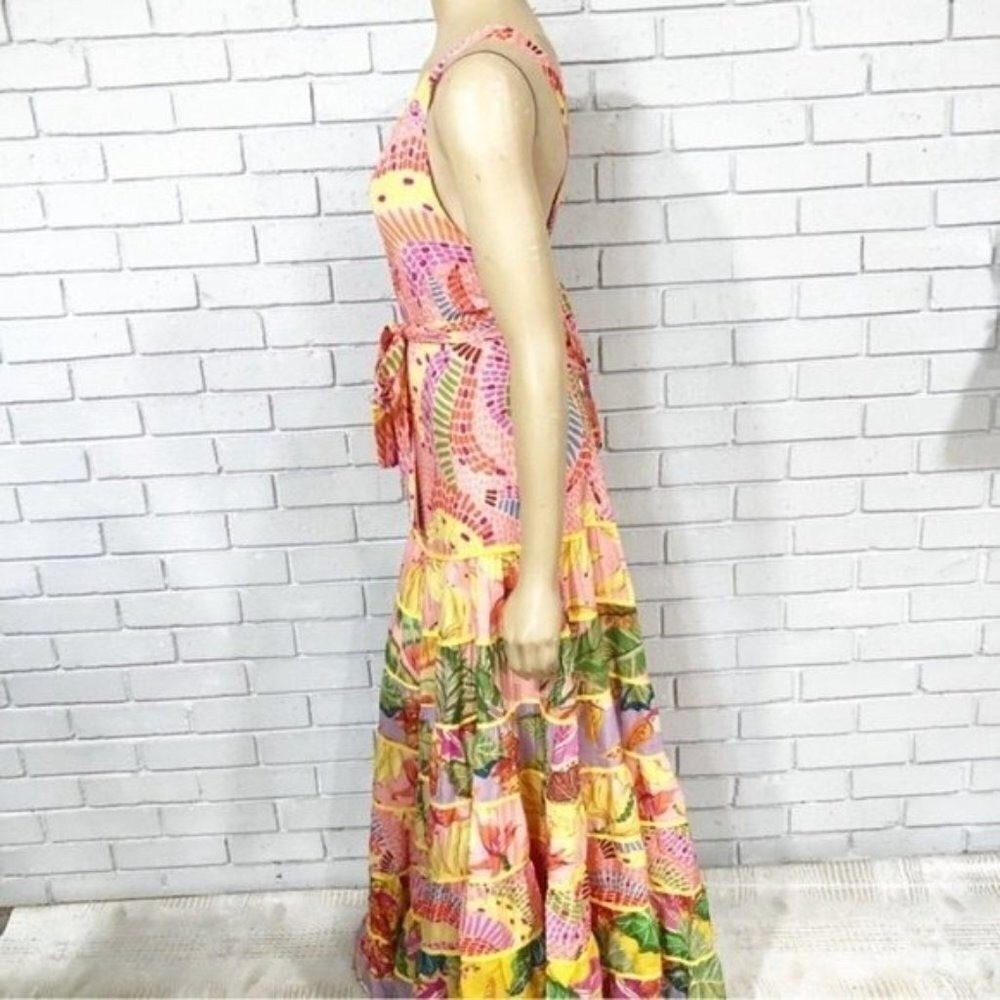 Farm Rio Mixed Pink Prints Maxi Dress Tropical Banana Tiered Halter Multi S - Picture 7 of 16